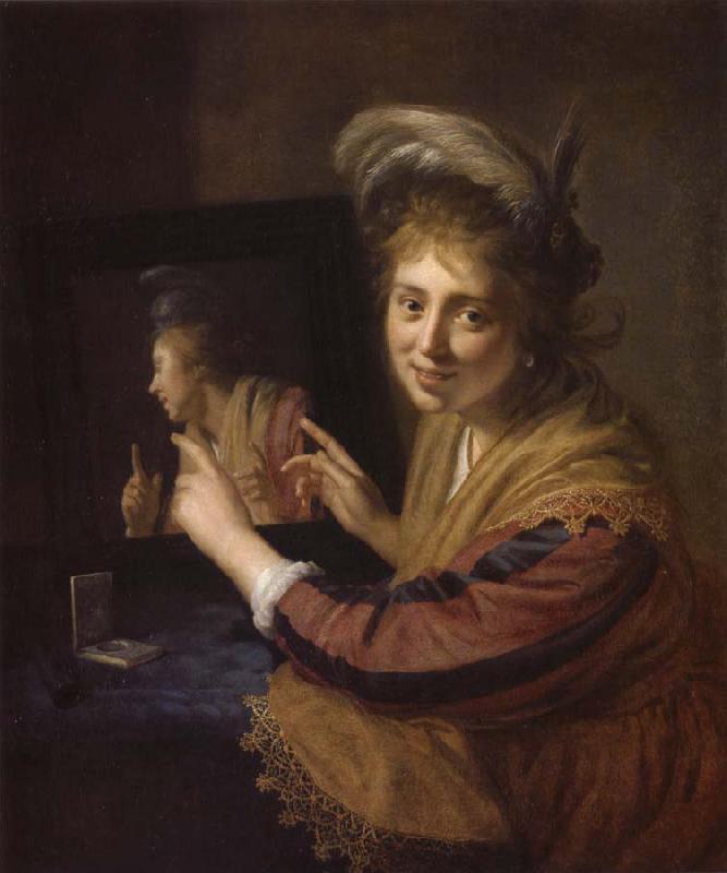 REMBRANDT Harmenszoon van Rijn Girl at a Mirror oil painting image